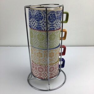 Pier 1 stacking coffee mug set in mult-colors.